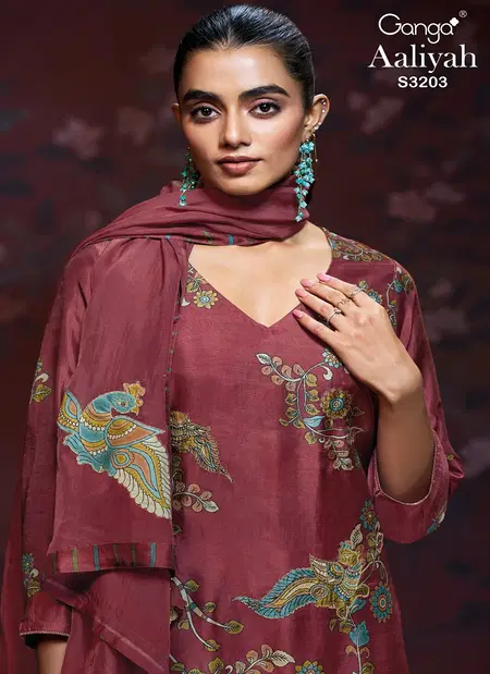 Aaliyah 3203 By Ganga Bemberg Silk Embroidered Suit Suppliers In India